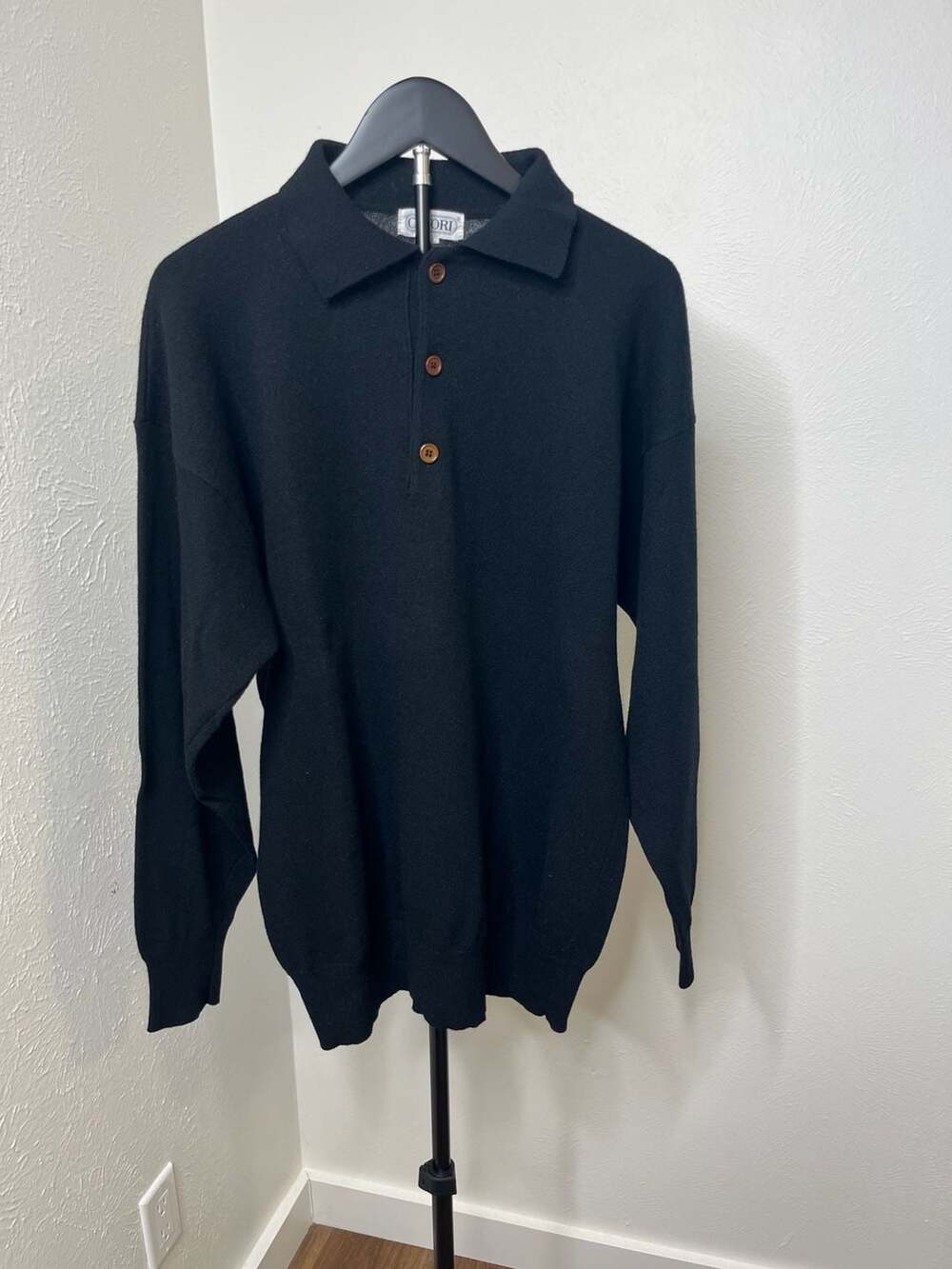 Cavori Black Long Sleeve Knit Polo Sweater Size XL